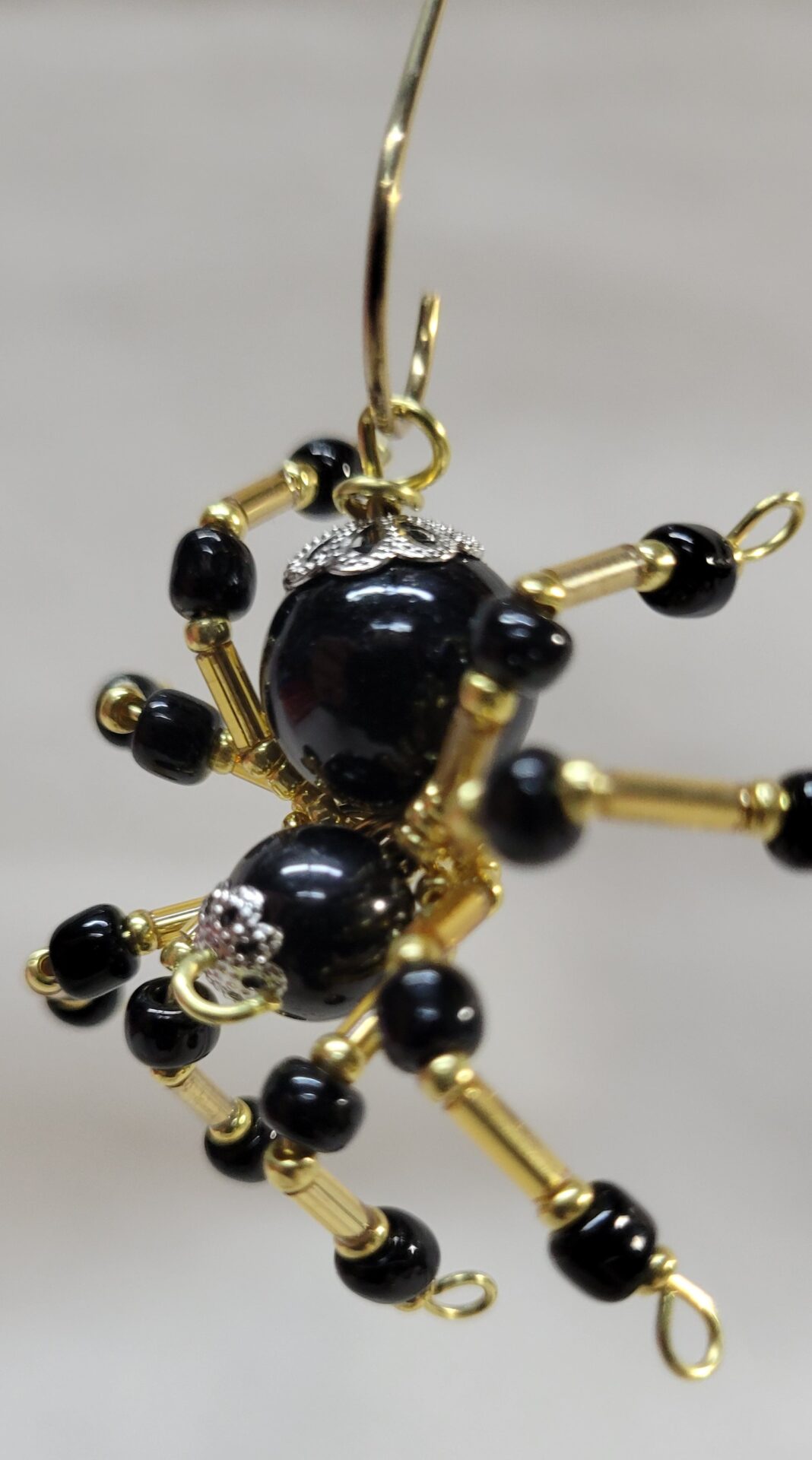 Small Steampunk/Christmas Beaded Black and Gold Jumping Spider